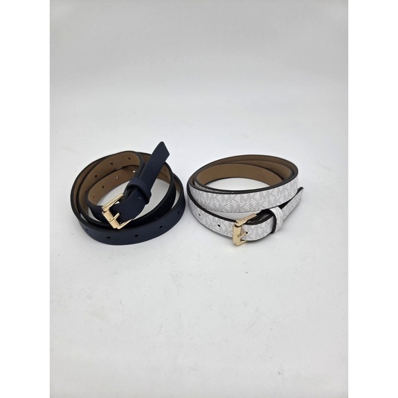 Michael Kors Accessories - MK Michael Kors Lot of 2 Skinny Thin Large Womens Belt Navy Monogram White